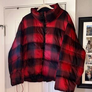 Old Navy Red and Black Plaid Buffalo  Puffer Jacket